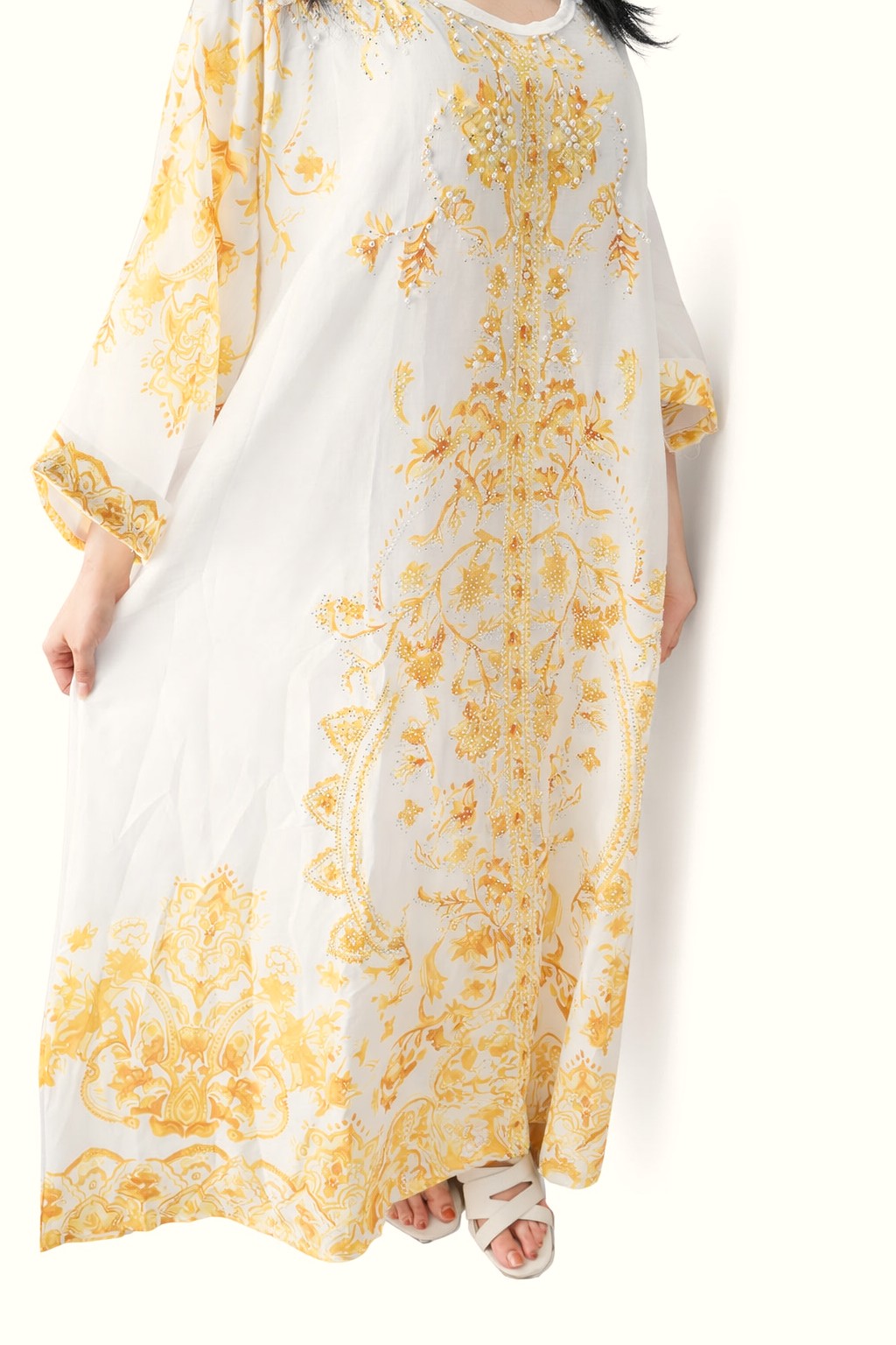 Ivory Gold Embroidered Luxury Kaftan