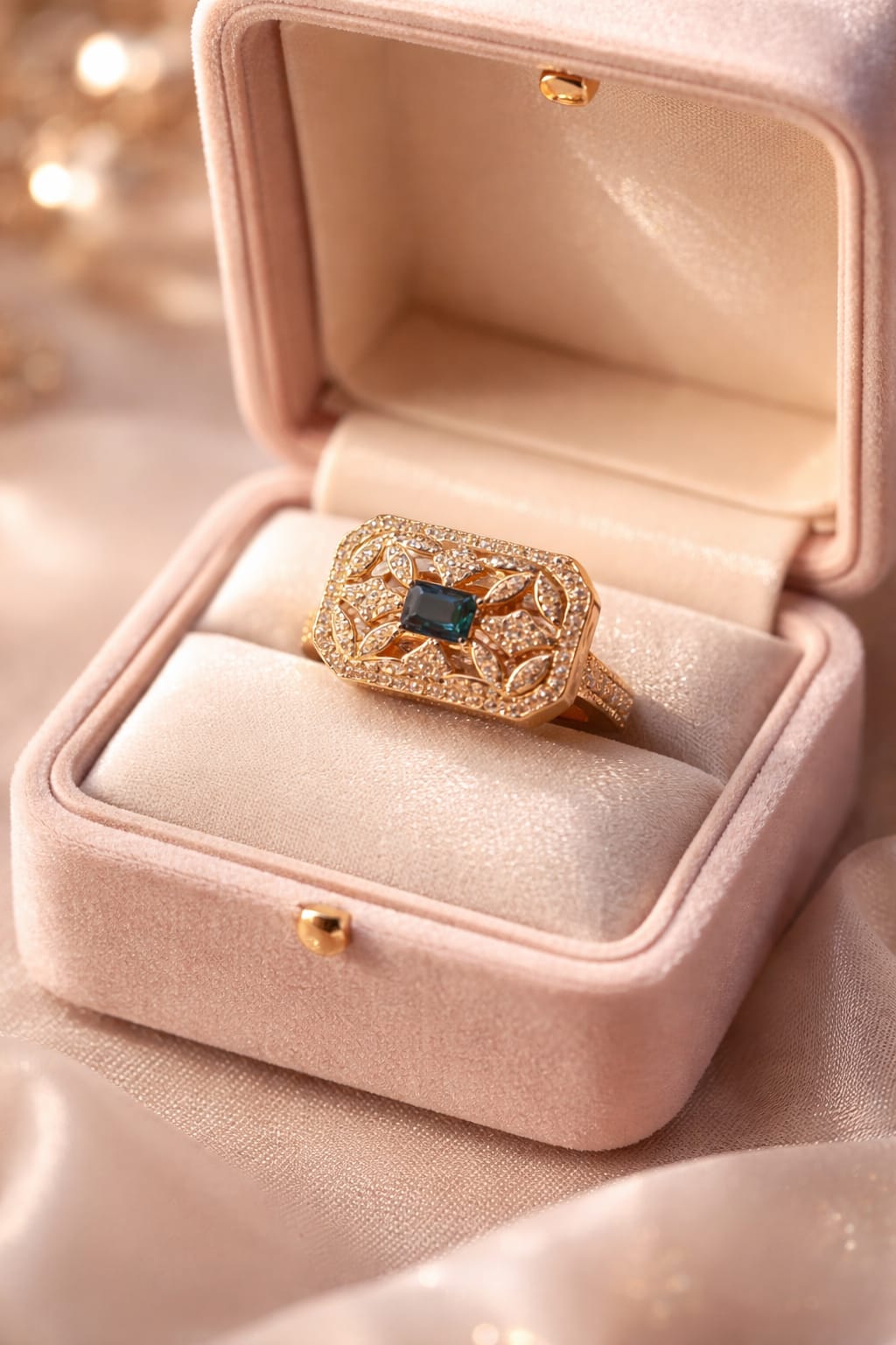 Vintage Emerald Cut Gold Ring with Diamond Detailing
