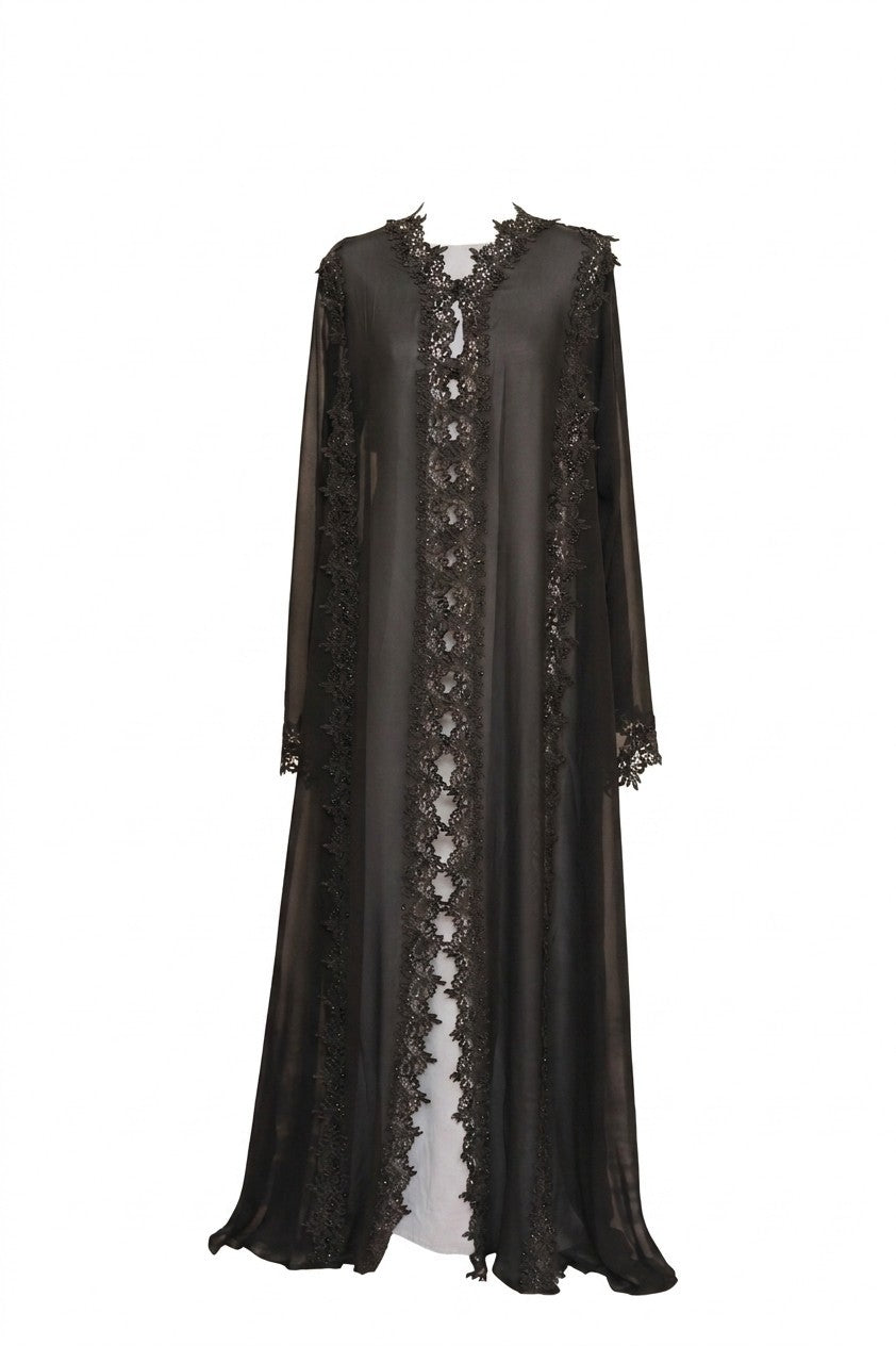 Luxury Black chiffon Open Abaya And Kaftan Combo