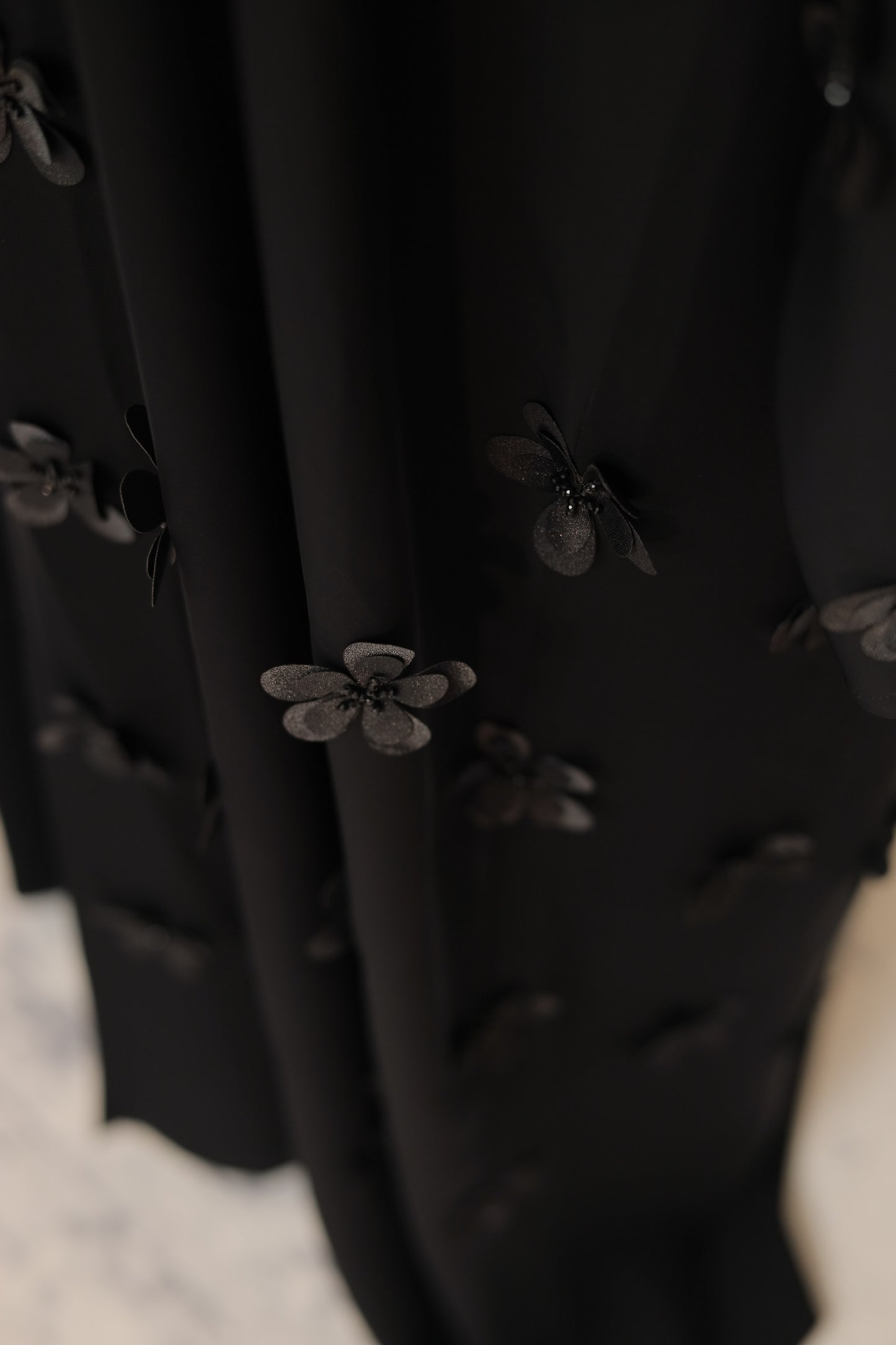 Elegant Black Abaya with Floral Lace & 3D Appliqué Detailing
