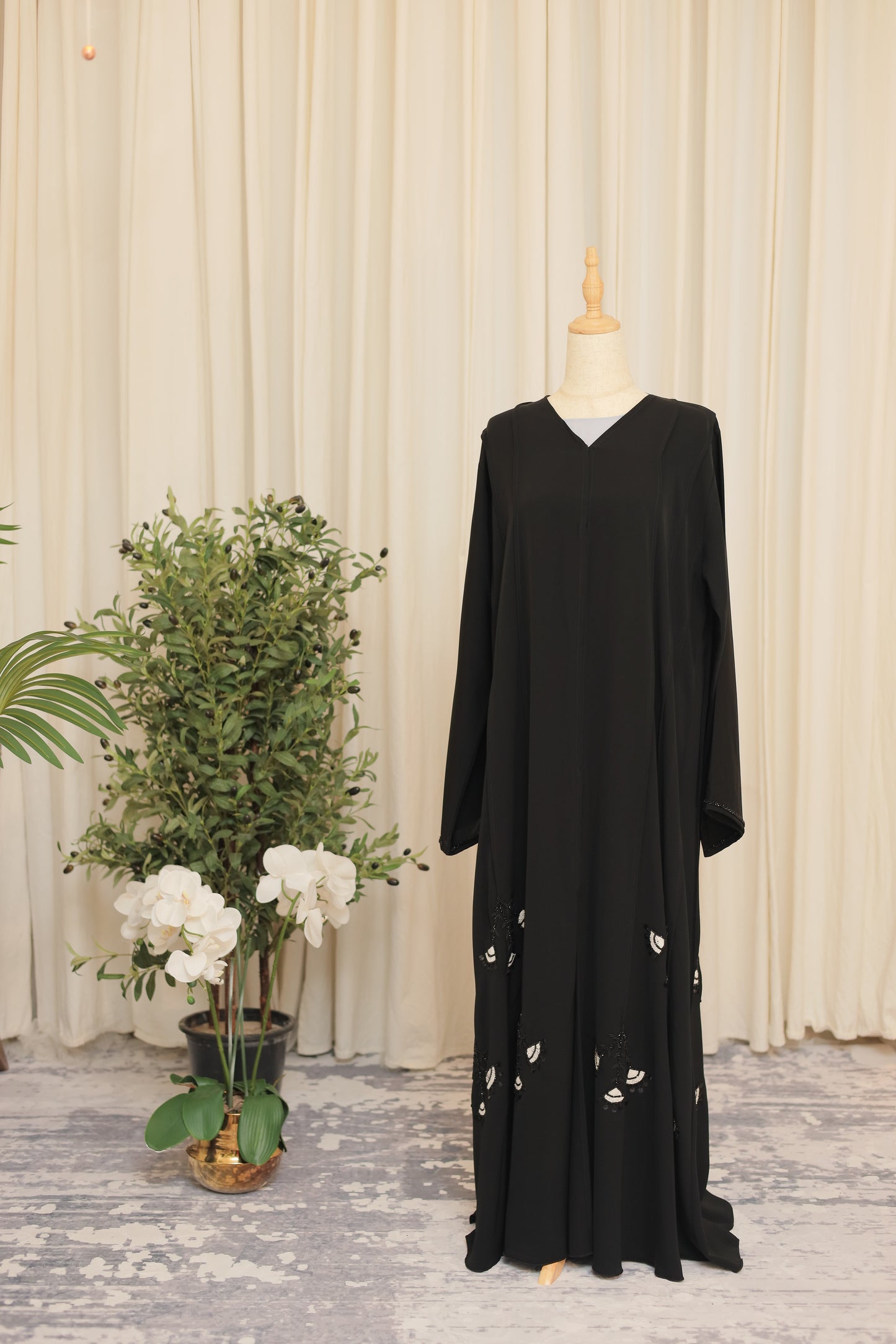Elegant Black Embellished Open Abaya for Women