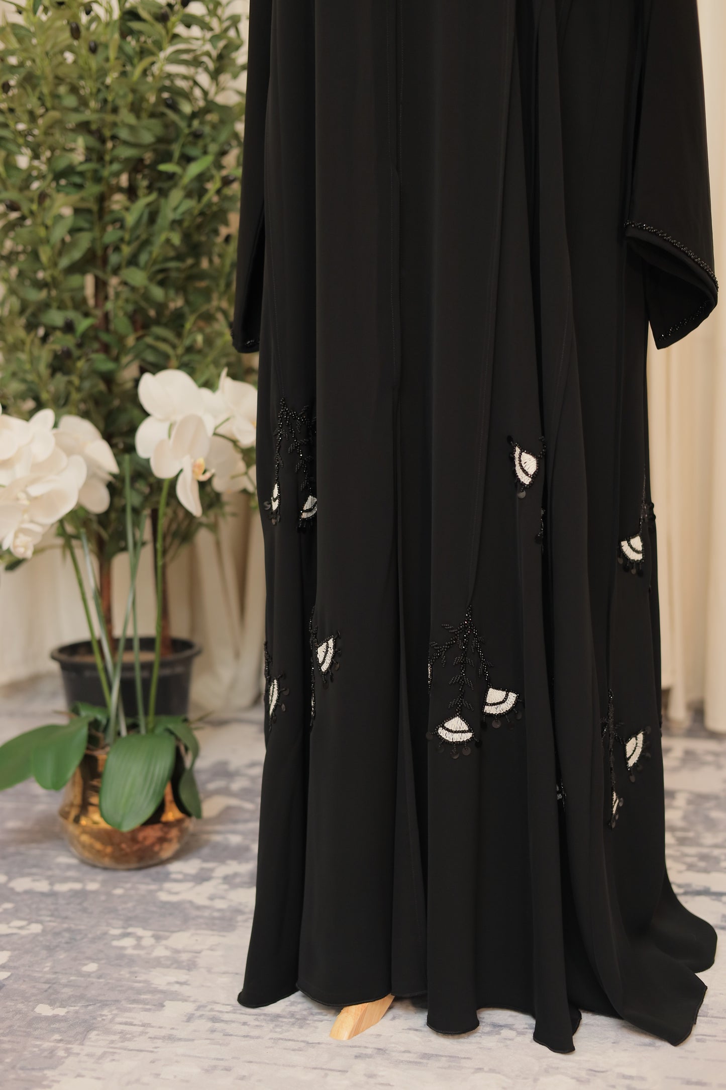 Elegant Black Embellished Open Abaya for Women