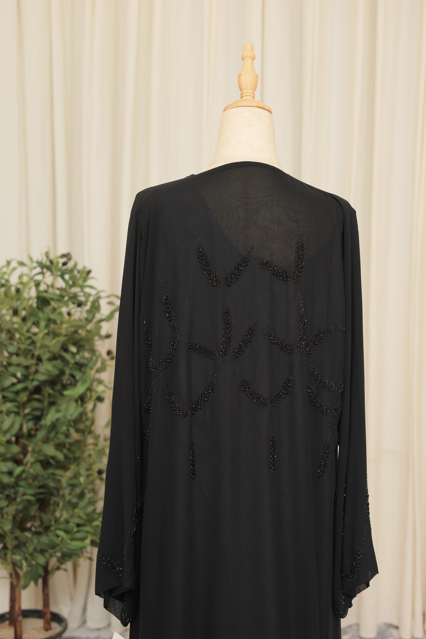 Luxury Black Abaya with Hand-Beaded Motif Detailing