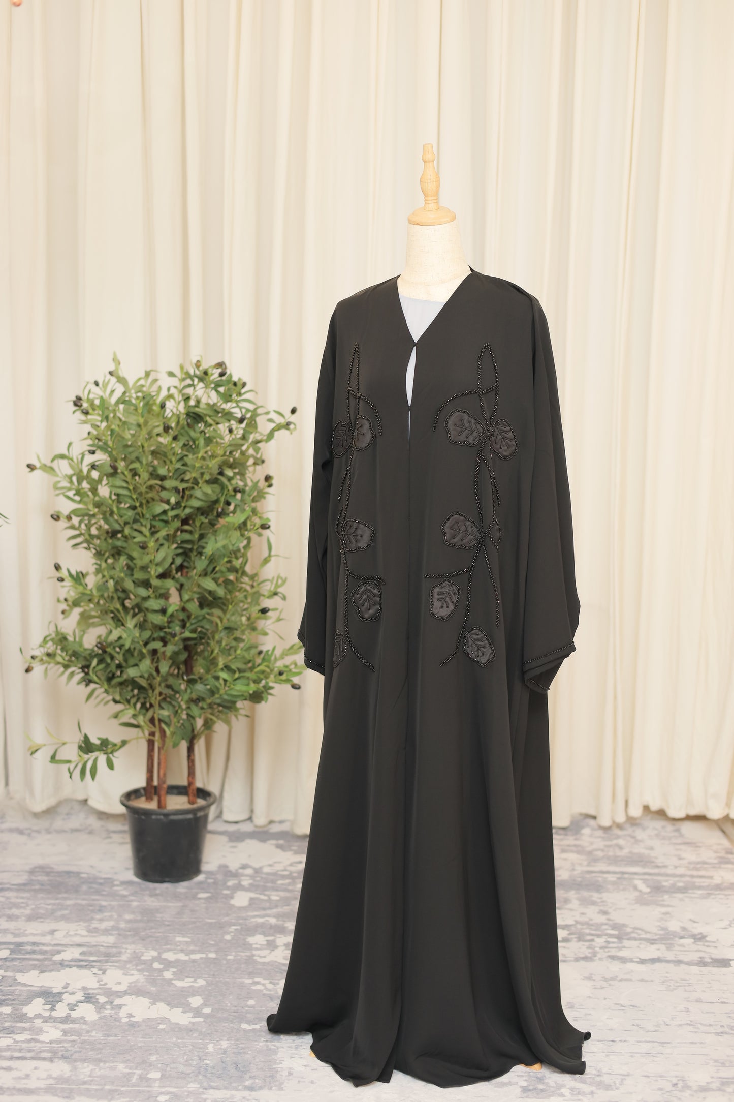 Midnight Vine Embroidered Luxury Abaya
