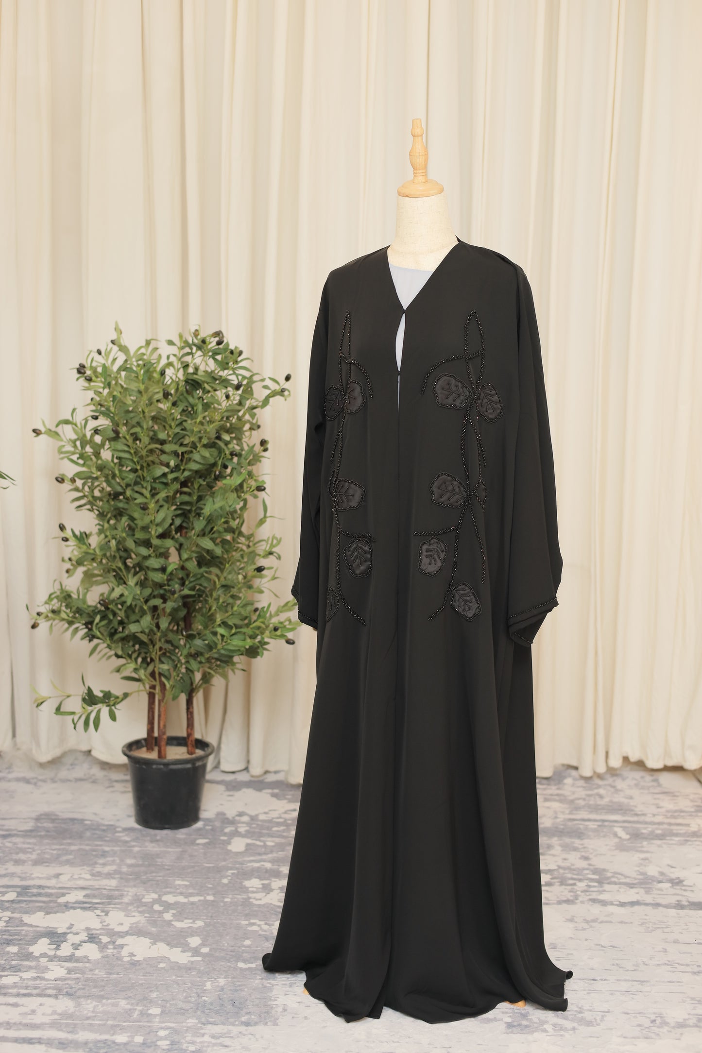 Midnight Vine Embroidered Luxury Abaya