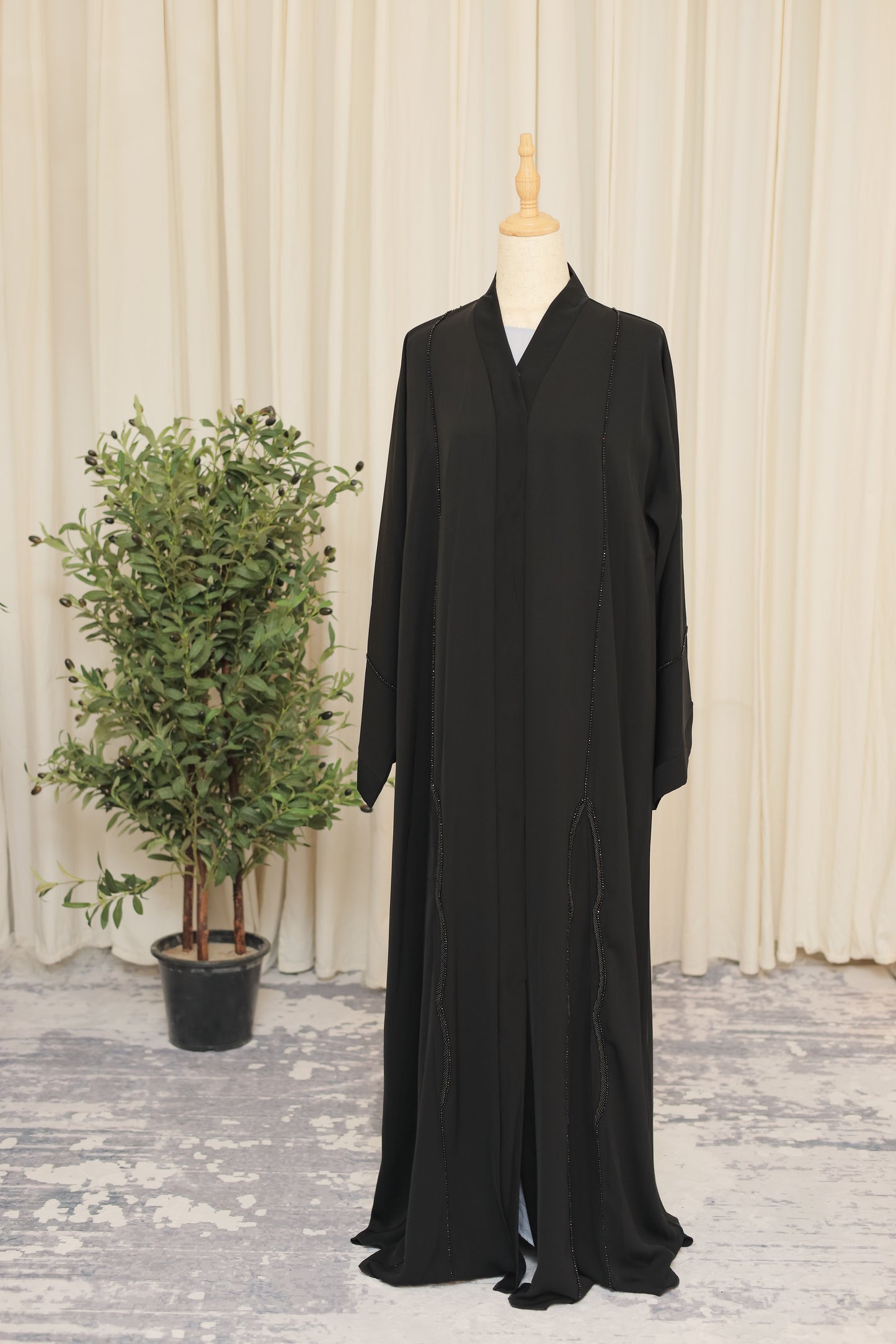 Elegant Black Beaded Abaya with Minimal Hand Embellishment