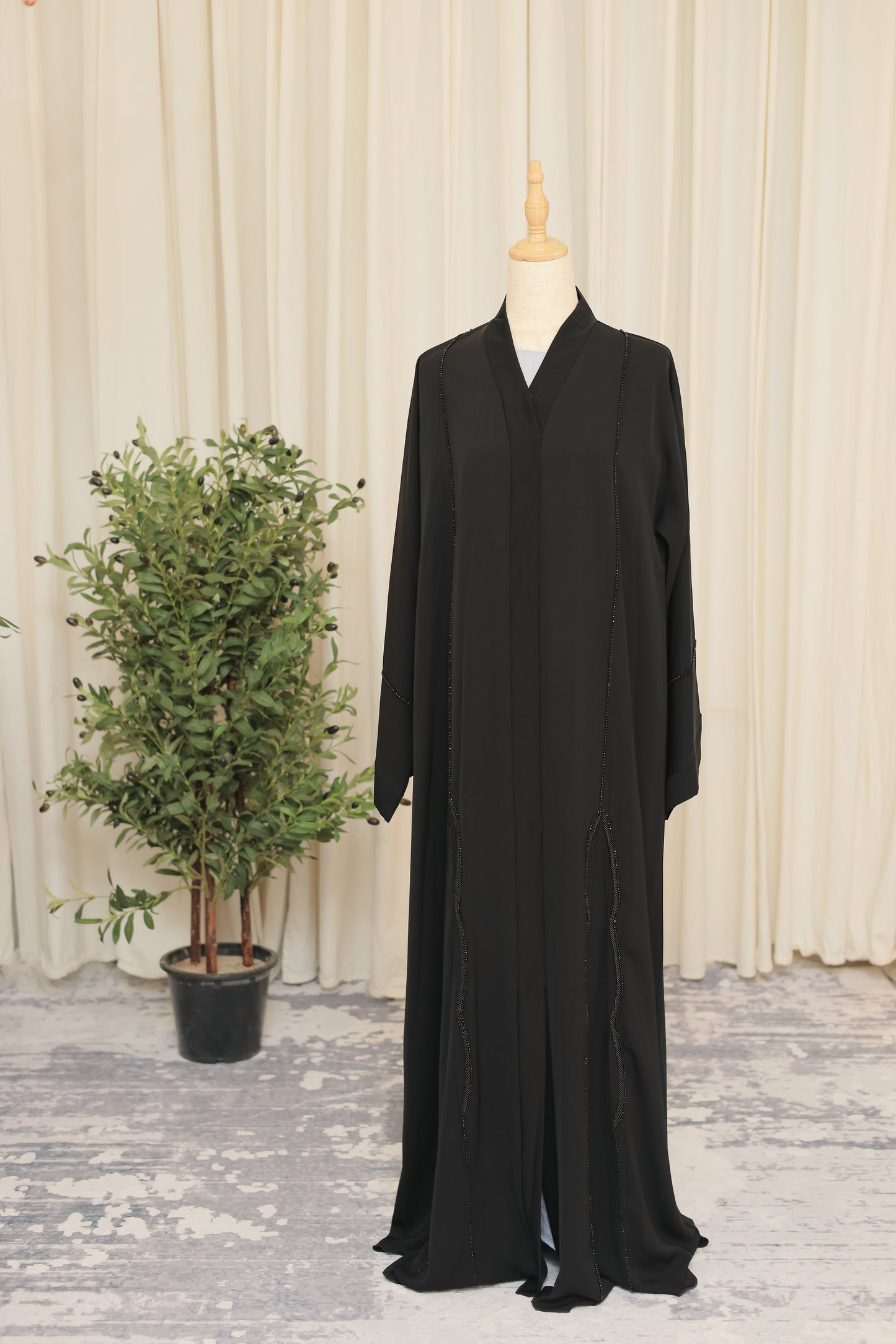 Elegant Black Beaded Abaya with Minimal Hand Embellishment