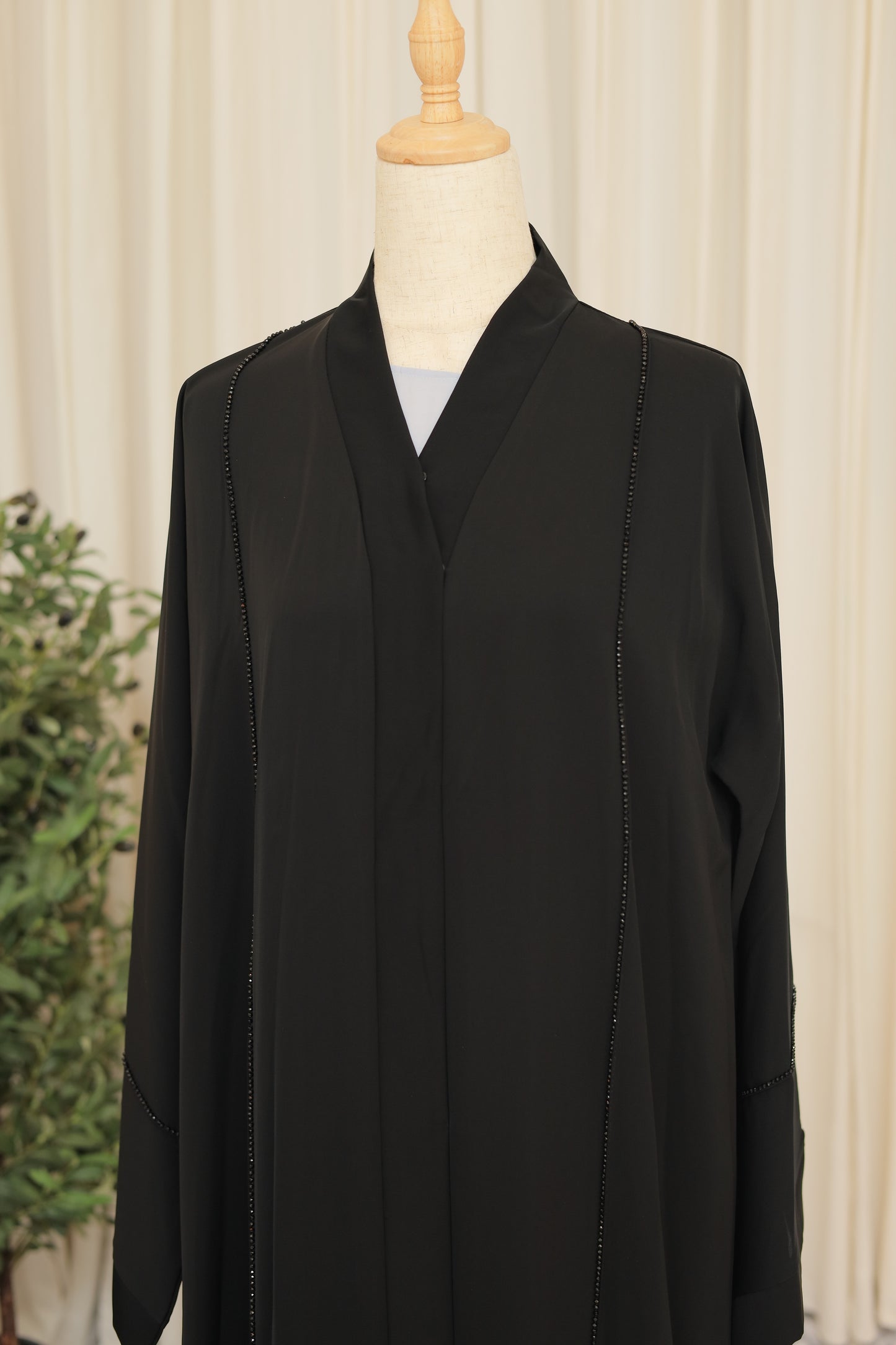 Elegant Black Beaded Abaya with Minimal Hand Embellishment