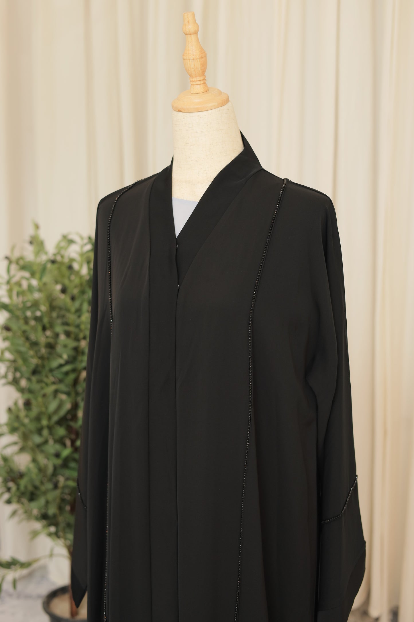 Elegant Black Beaded Abaya with Minimal Hand Embellishment