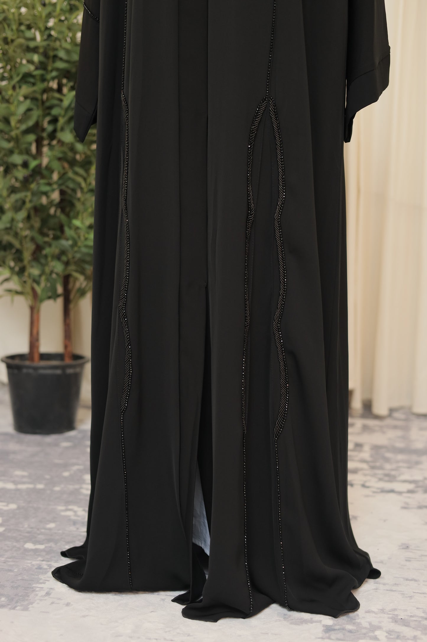 Elegant Black Beaded Abaya with Minimal Hand Embellishment