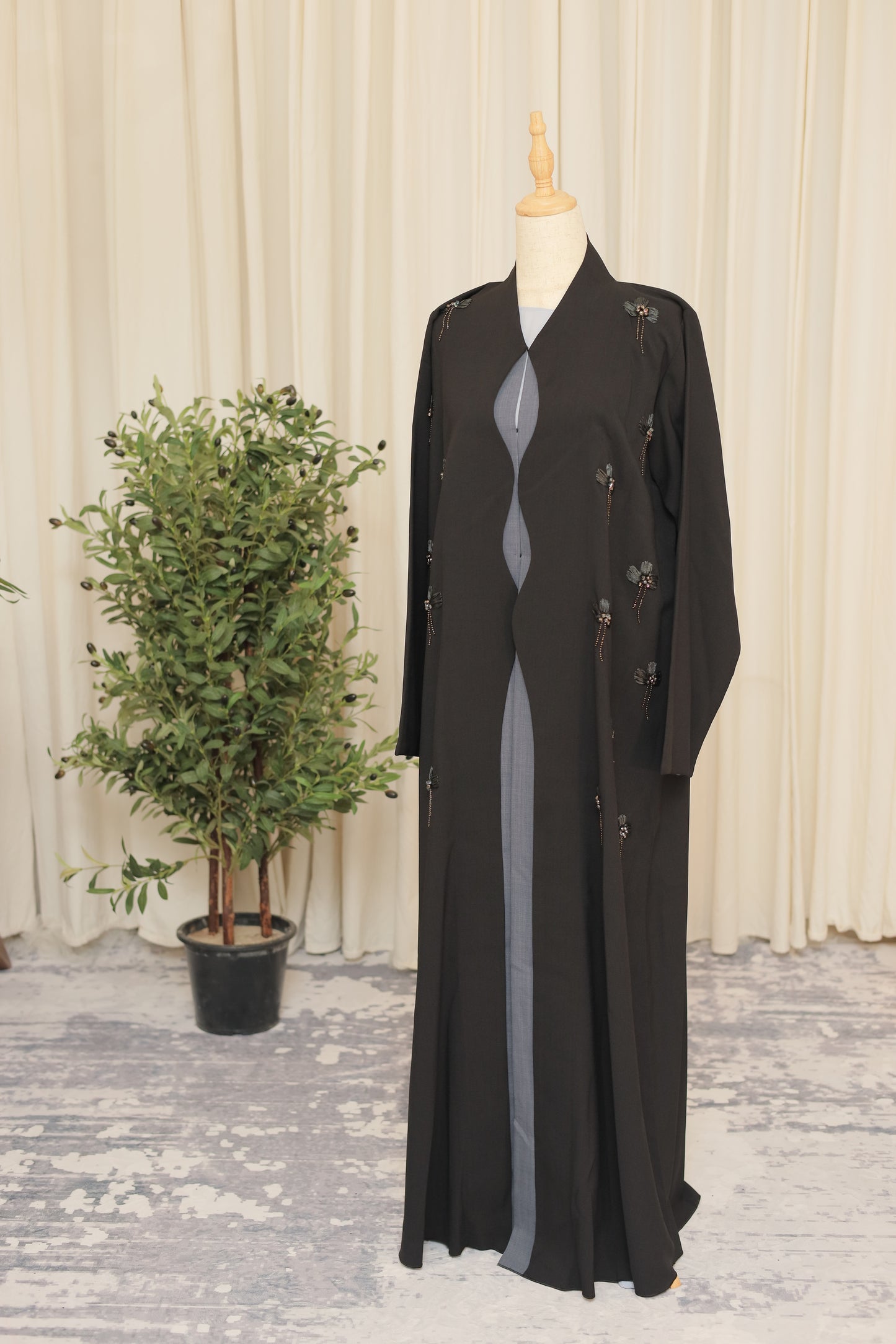 Midnight Bloom Hand-Embellished Black Abaya