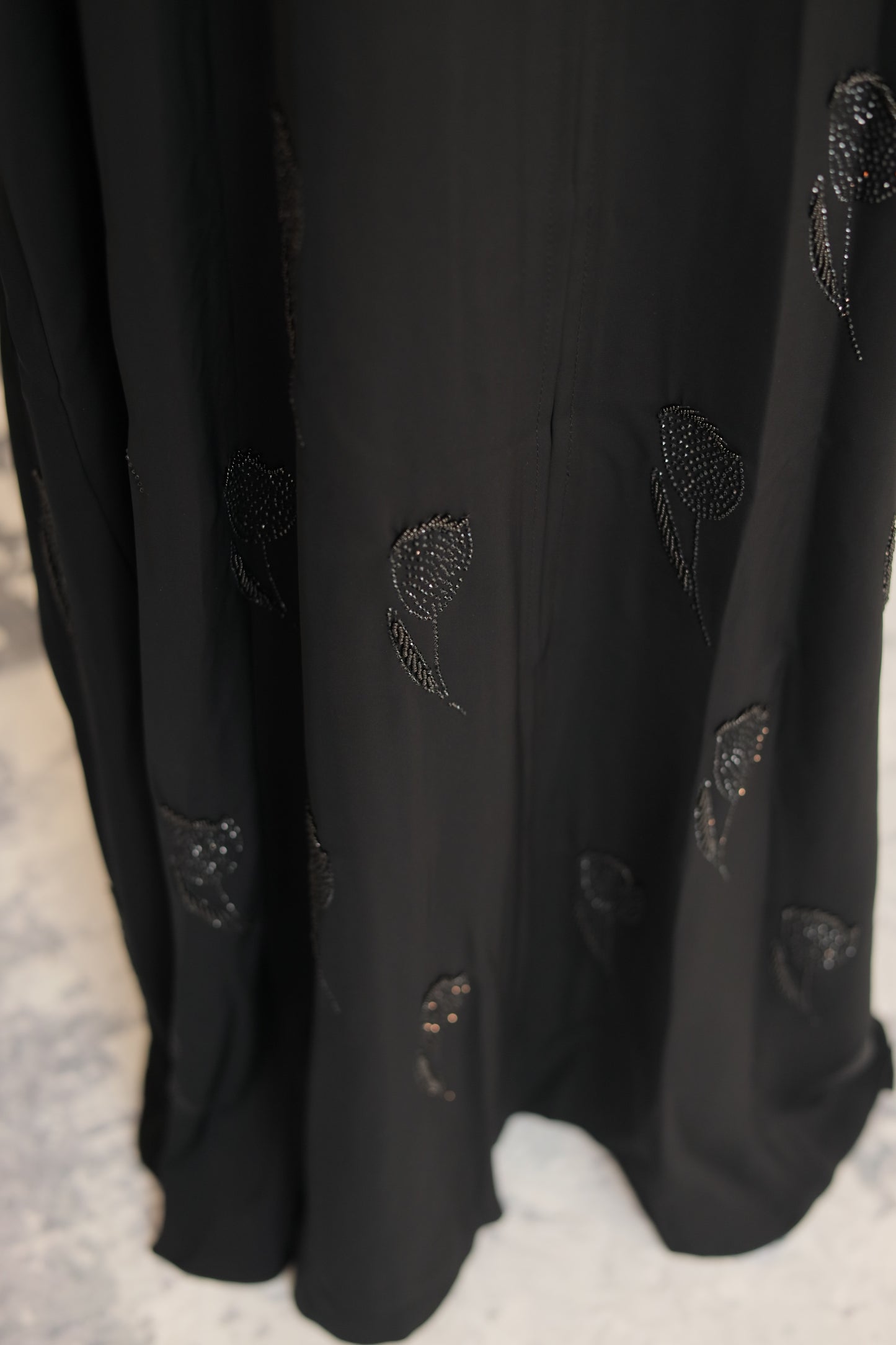 Luxury Black Abaya with Hand-Beaded Motif Accents