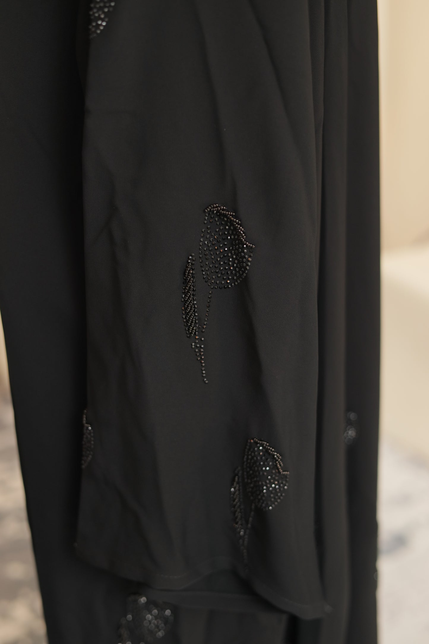 Luxury Black Abaya with Hand-Beaded Motif Accents