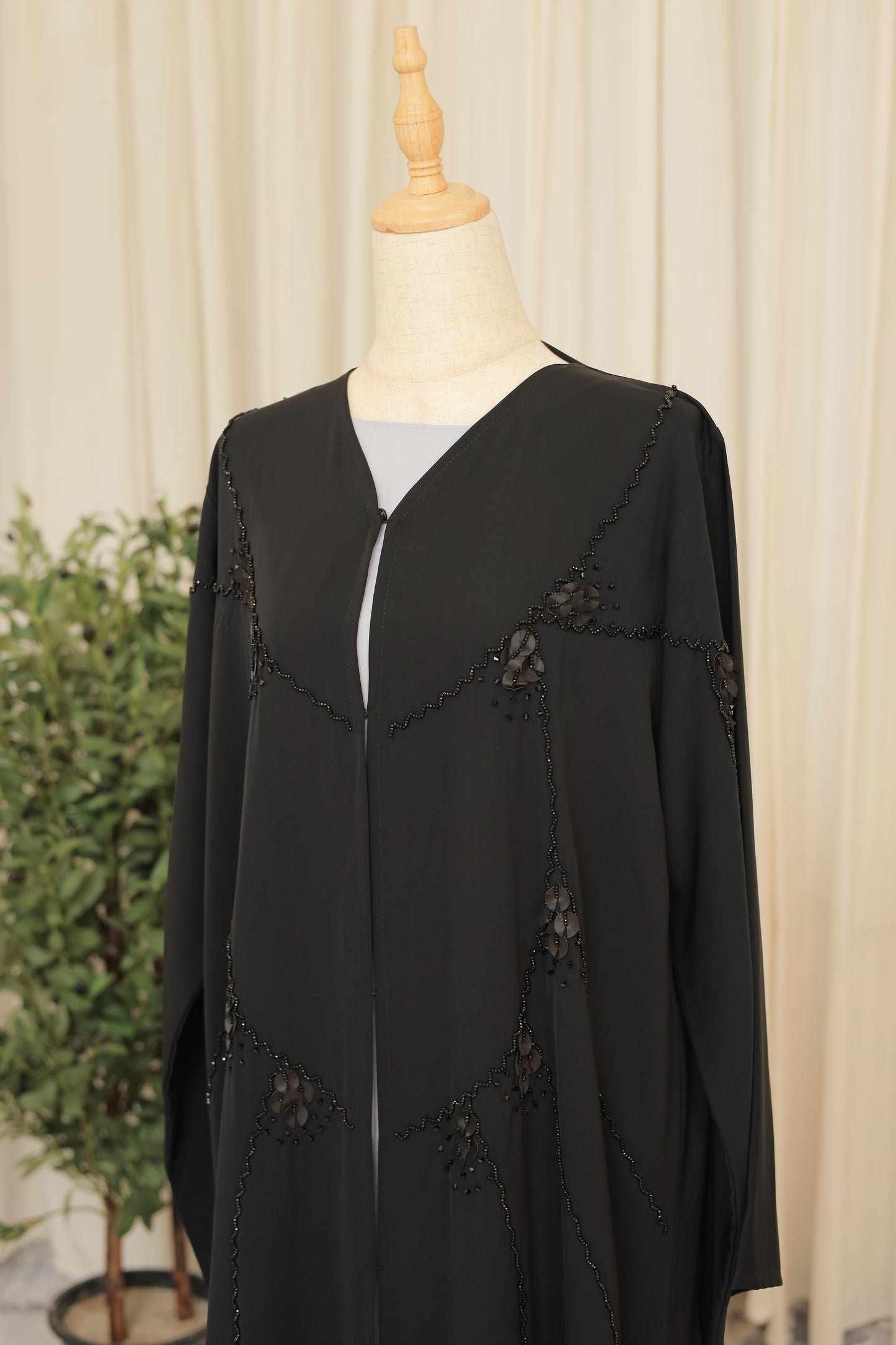 Noir Elegance Hand-Embellished Black Open Abaya