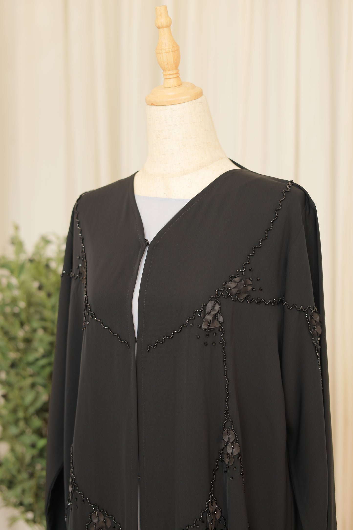 Noir Elegance Hand-Embellished Black Open Abaya