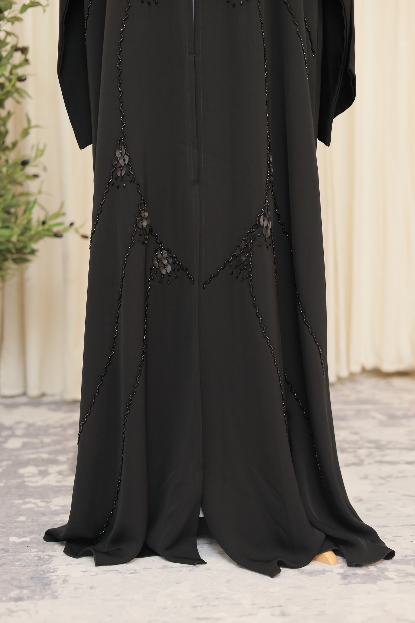 Noir Elegance Hand-Embellished Black Open Abaya
