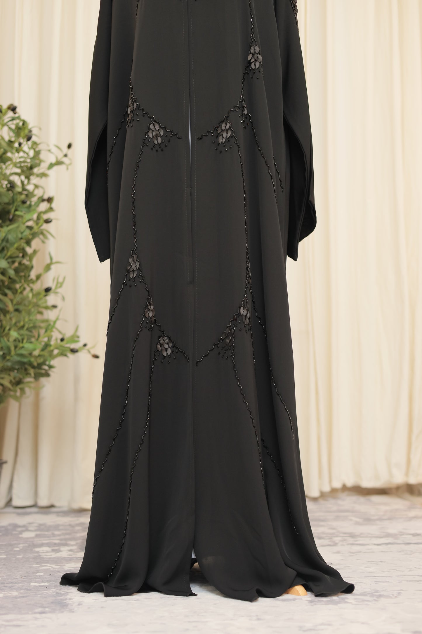 Noir Elegance Hand-Embellished Black Open Abaya