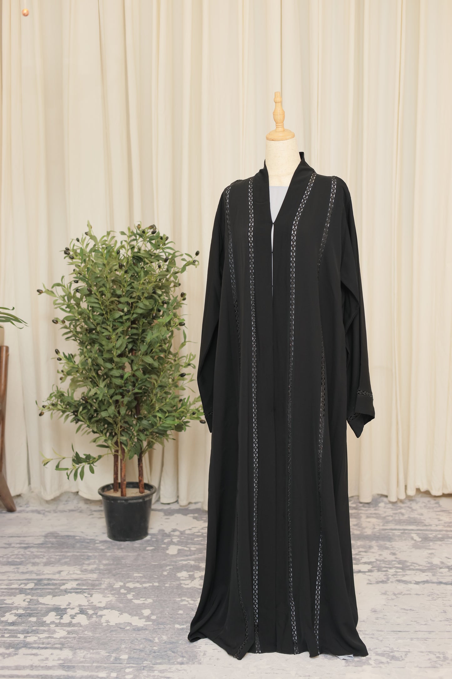 Midnight Elegance Embroidered Open Abaya