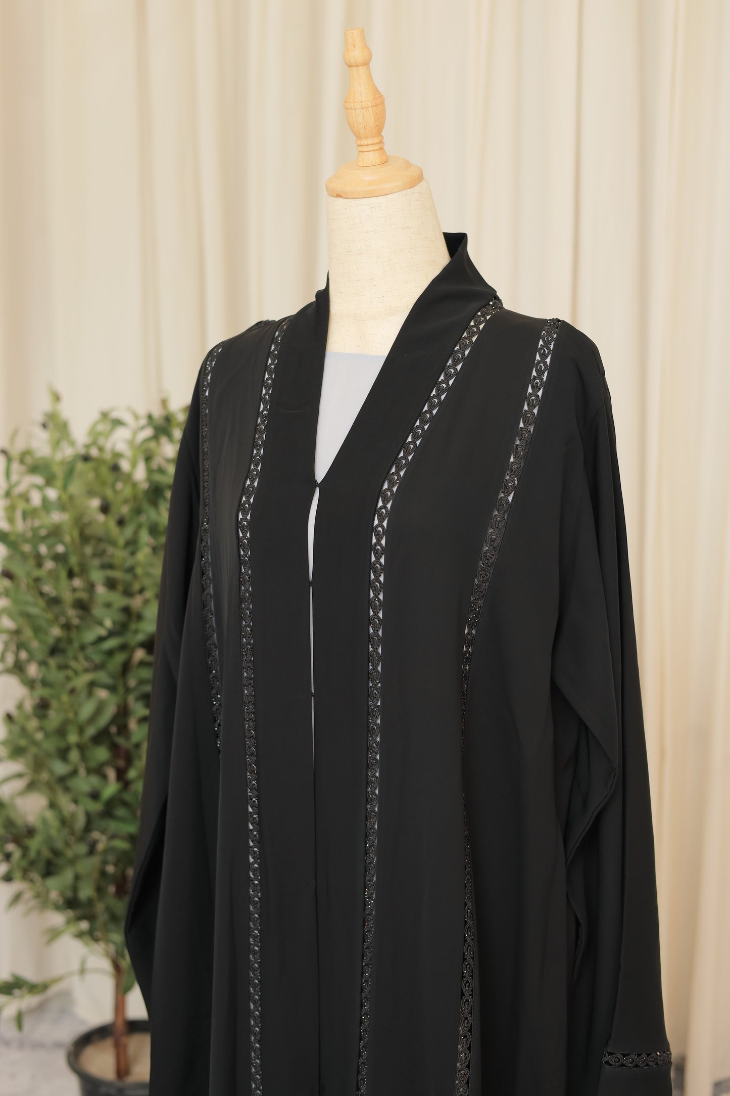 Midnight Elegance Embroidered Open Abaya