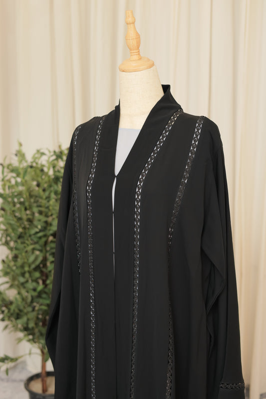 Midnight Elegance Embroidered Open Abaya