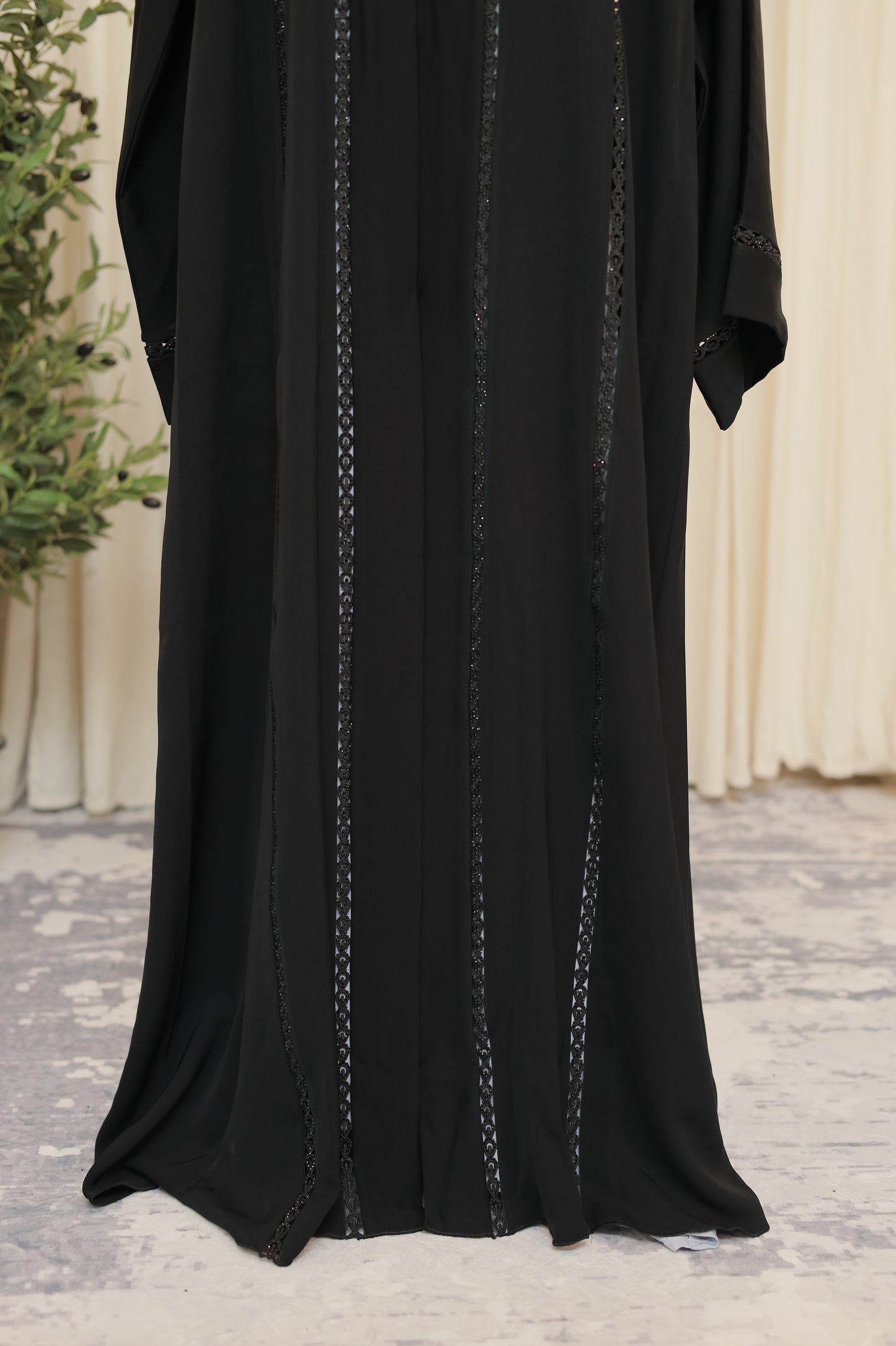 Midnight Elegance Embroidered Open Abaya