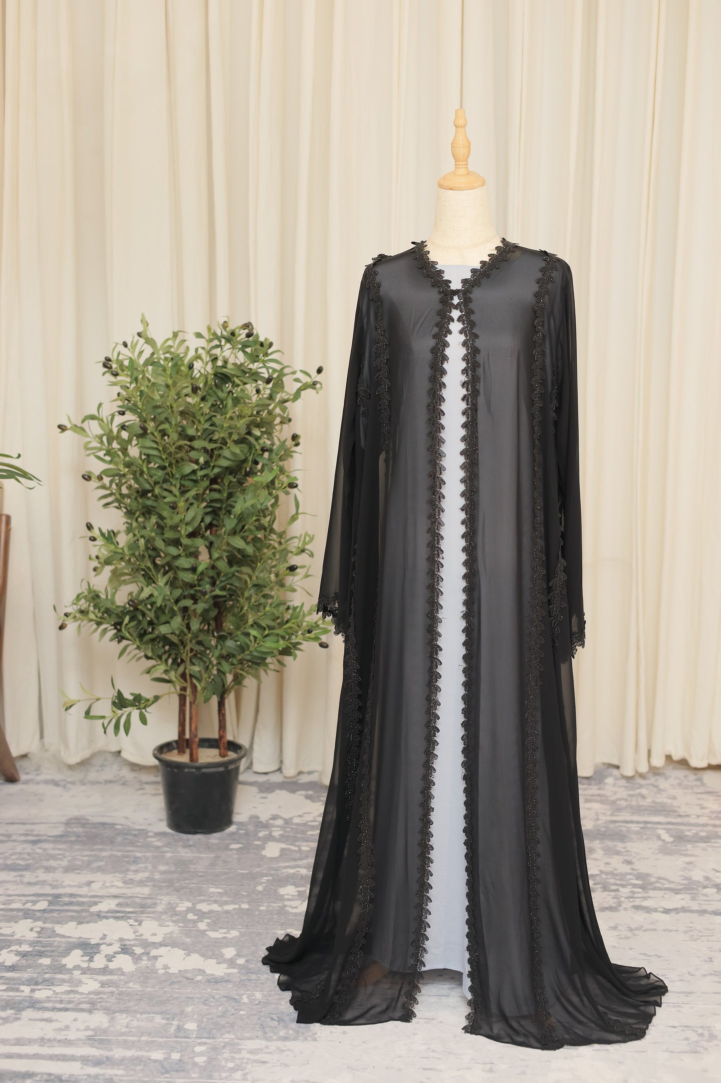 Noir Elegance Embroidered Open Abaya