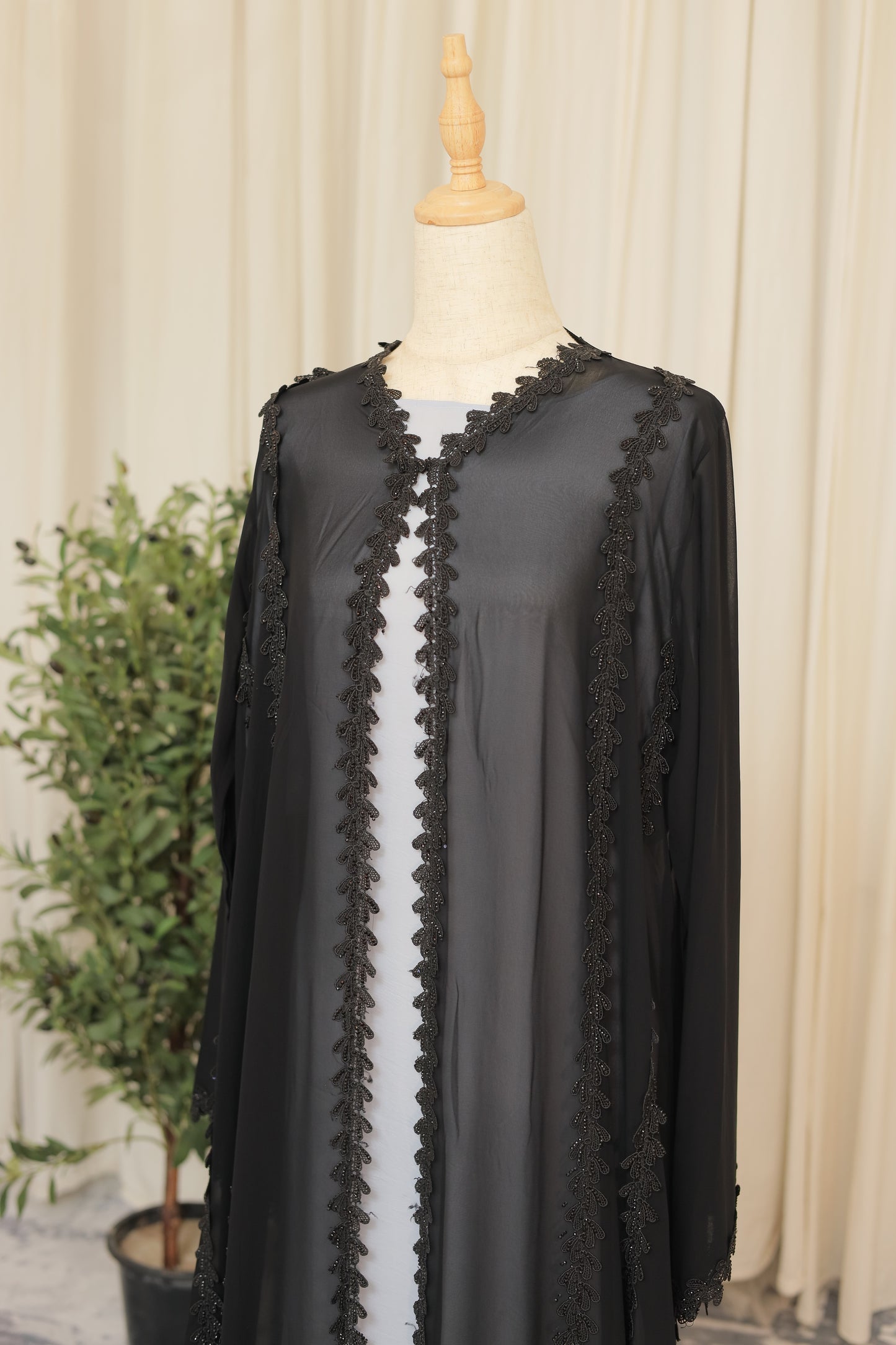 Noir Elegance Embroidered Open Abaya