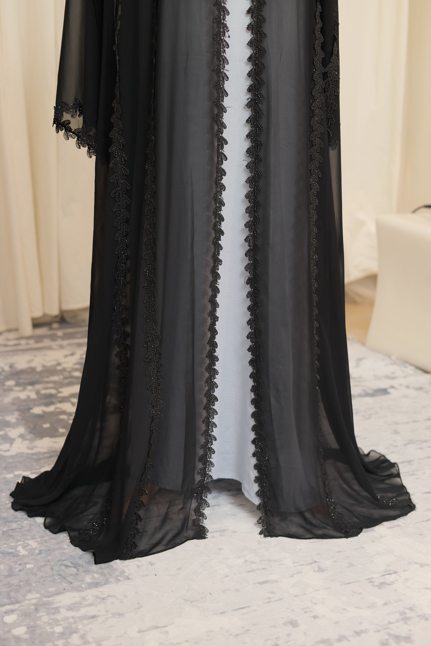 Noir Elegance Embroidered Open Abaya