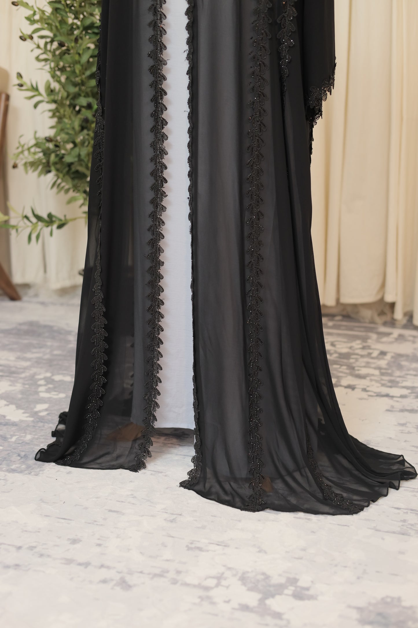 Noir Elegance Embroidered Open Abaya