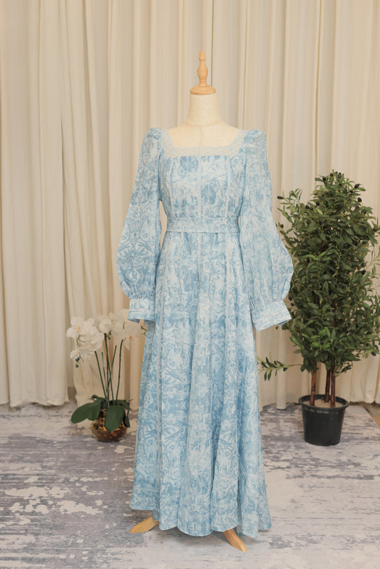 Azure Toile Vintage Maxi Dress