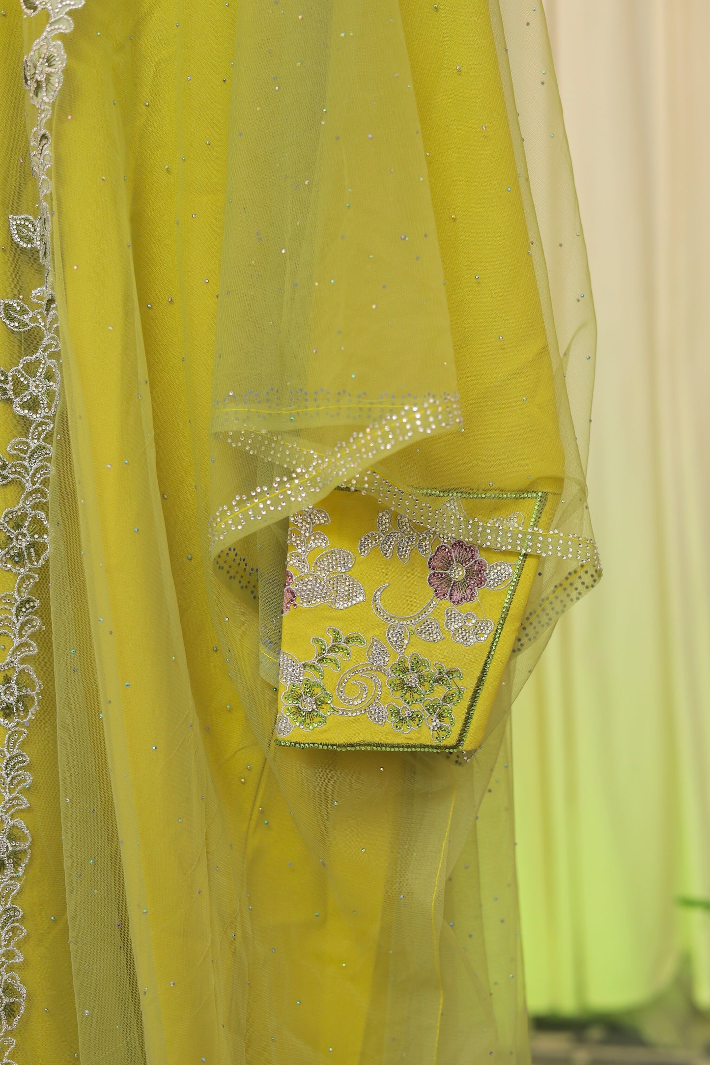 Mukhwar – Embroidered Lime Green Kaftan Dress