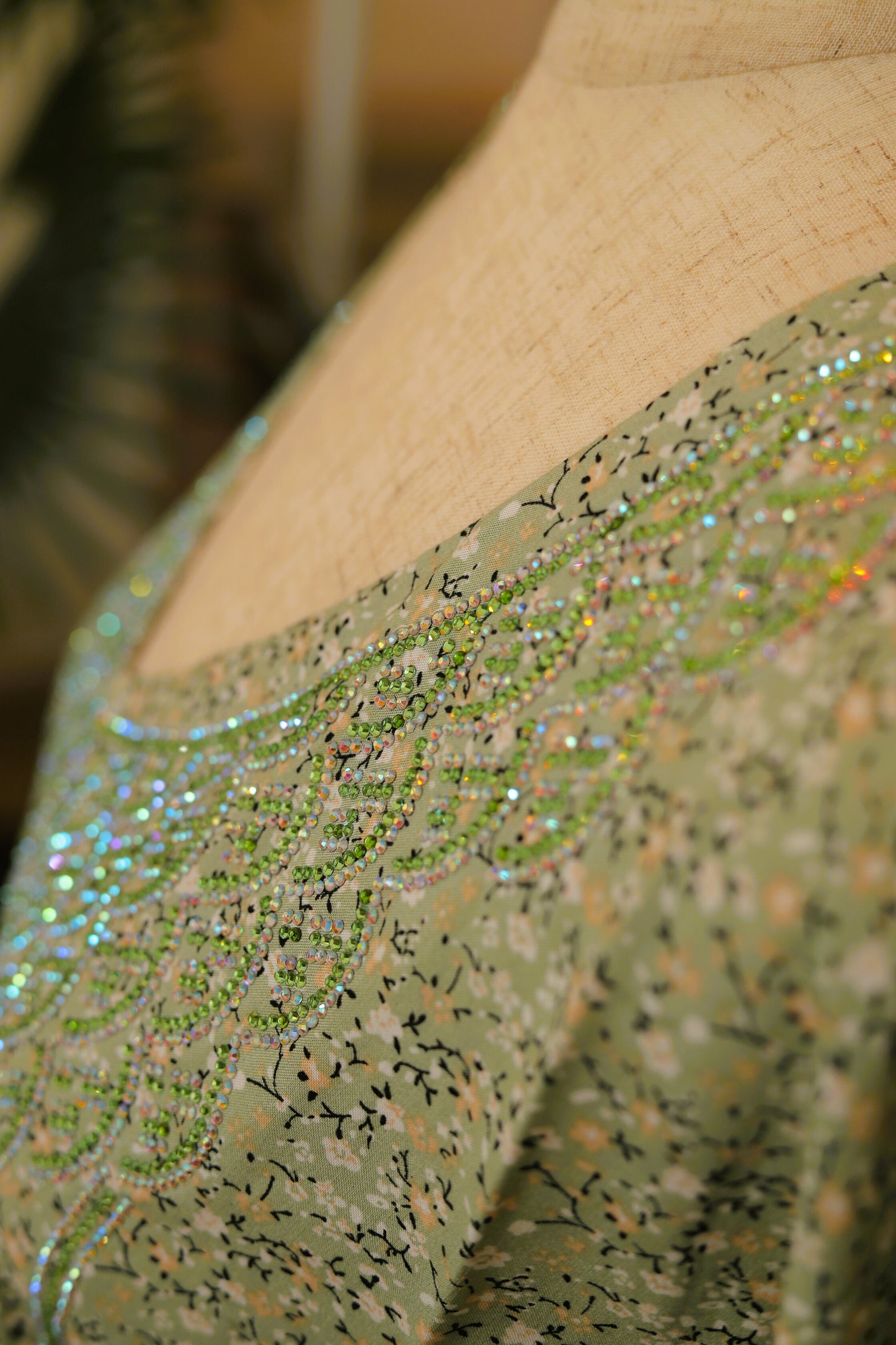 Mukhwar – Sage Green Embellished Printed Kaftan Dress