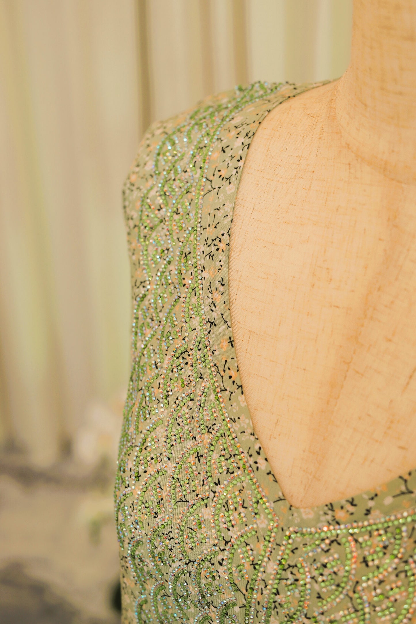 Mukhwar – Sage Green Embellished Printed Kaftan Dress