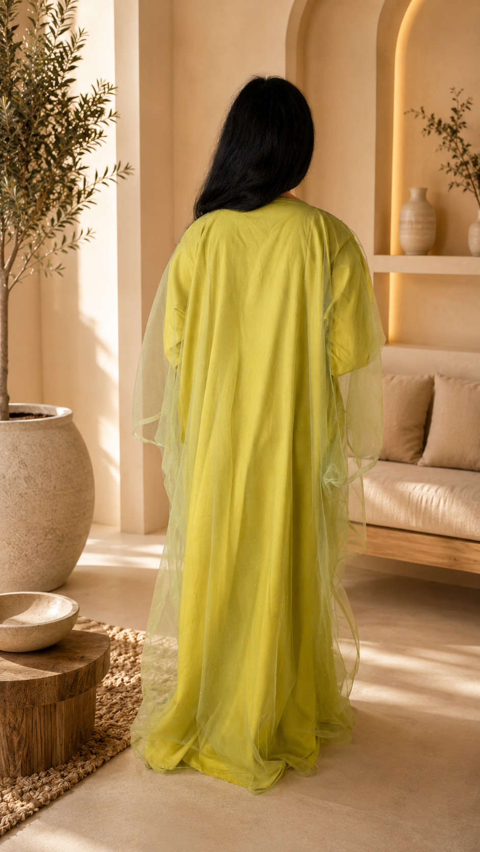 Mukhwar – Embroidered Lime Green Kaftan Dress