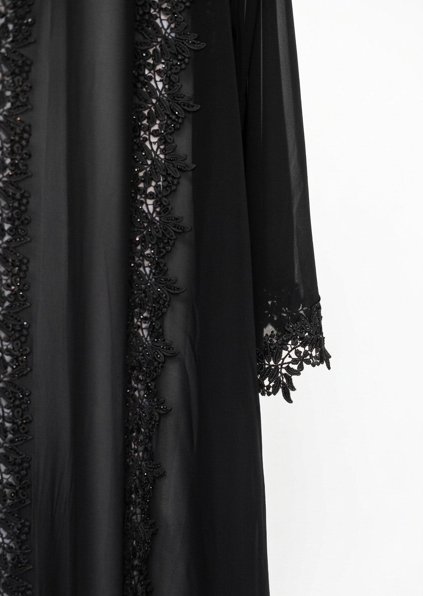 Luxury Black chiffon Open Abaya And Kaftan Combo