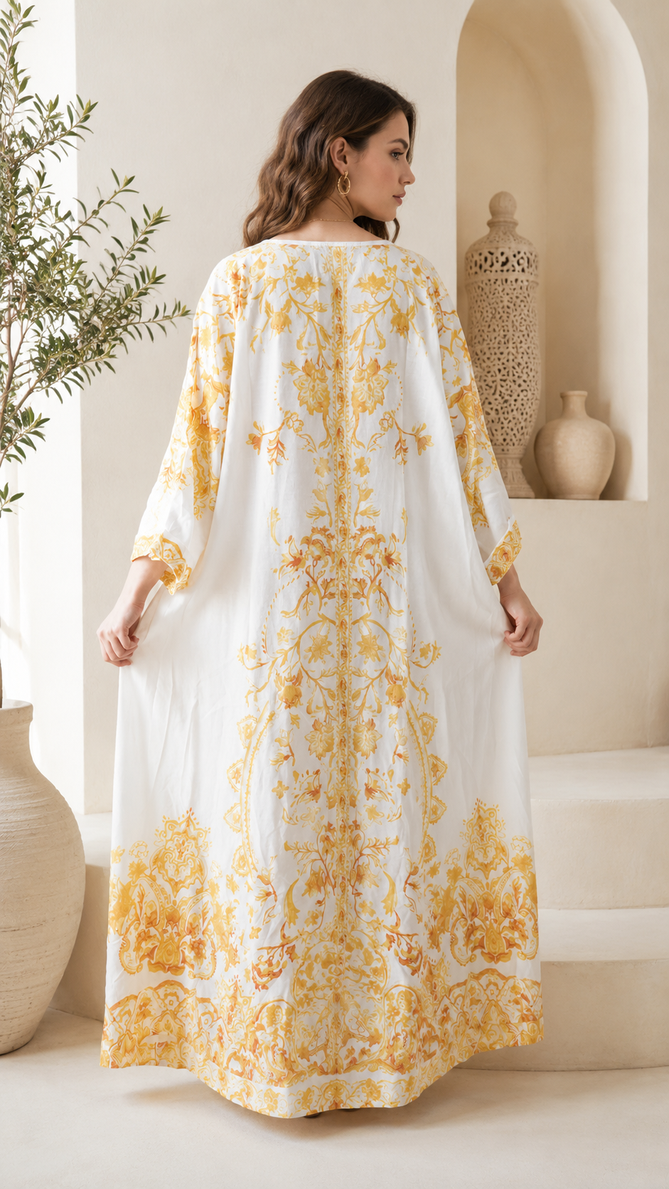 Ivory Gold Embroidered Luxury Kaftan