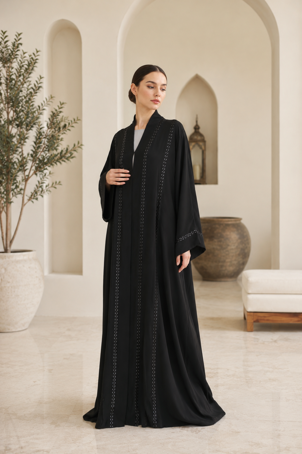 Midnight Elegance Embroidered Open Abaya