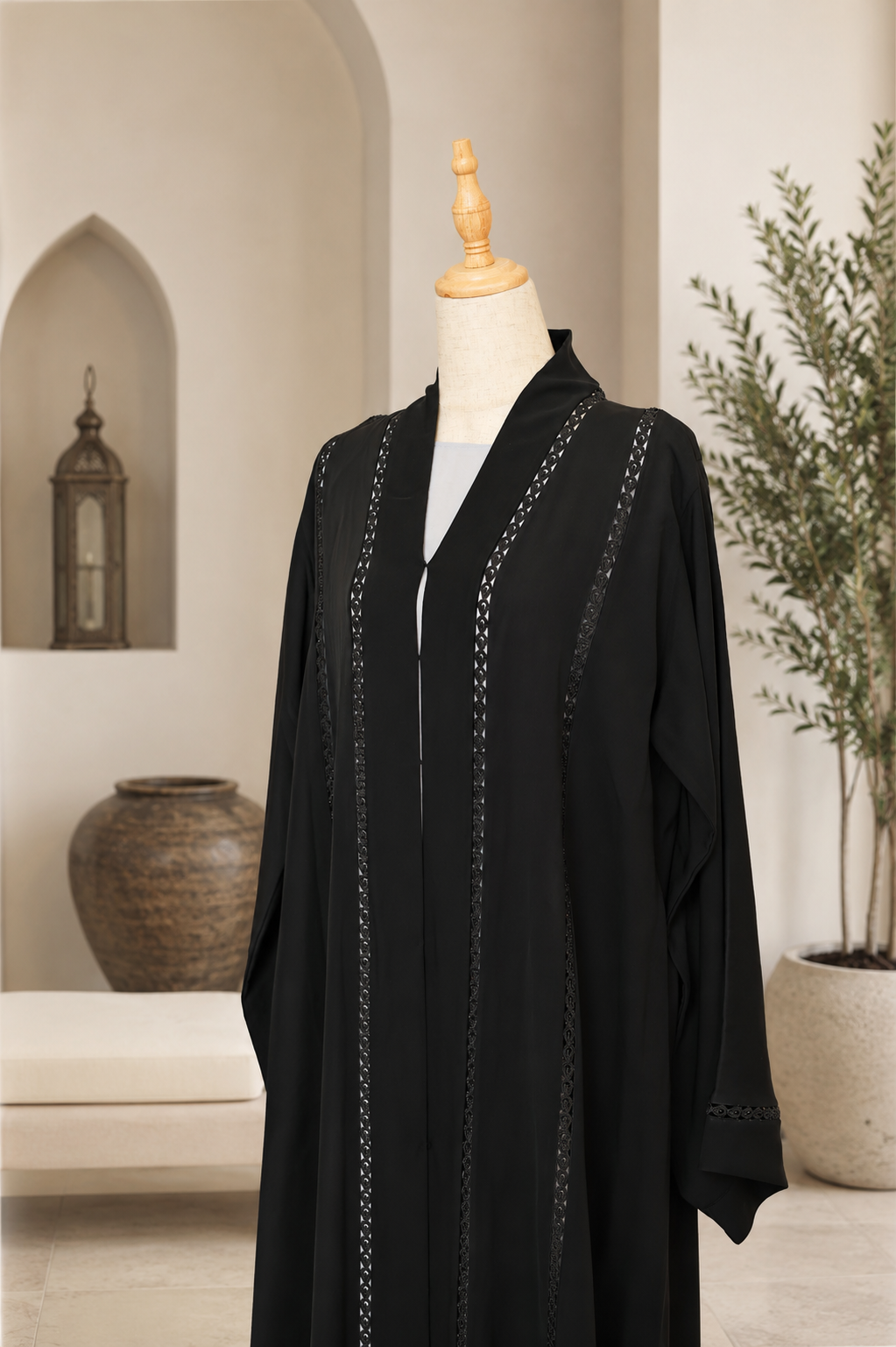 Midnight Elegance Embroidered Open Abaya