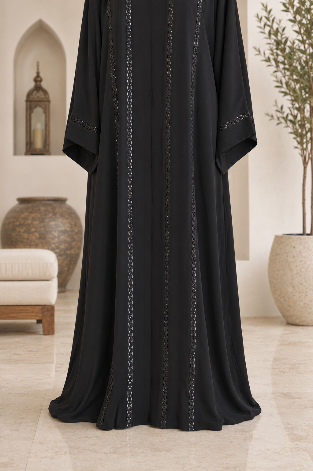 Midnight Elegance Embroidered Open Abaya